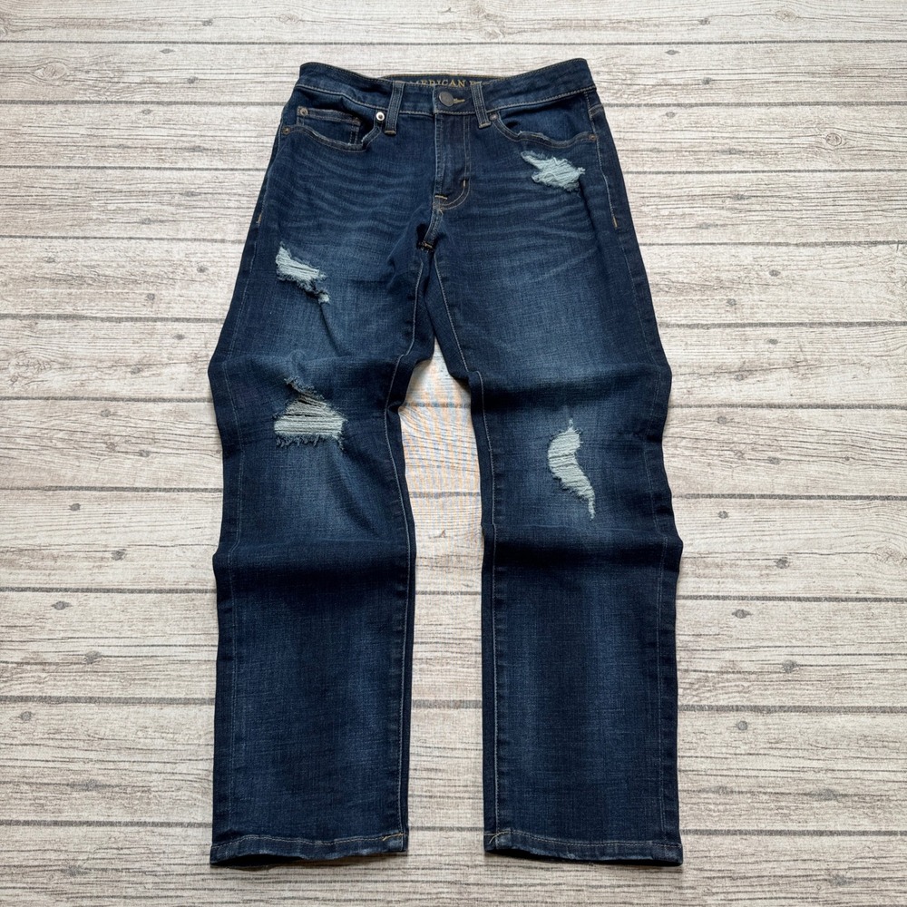 American Eagle Jeans Mens 28x28 Blue Denim Extreme Flex Slim Straight Distressed